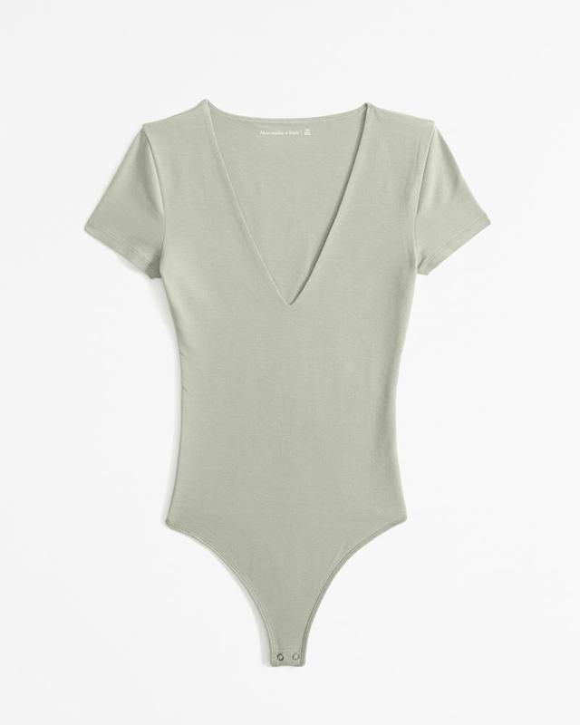 Cotton-Blend Seamless Fabric V-Neck Bodysuit Product Image