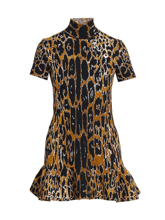 Womens Leopard Jacquard Flounce Minidress Product Image