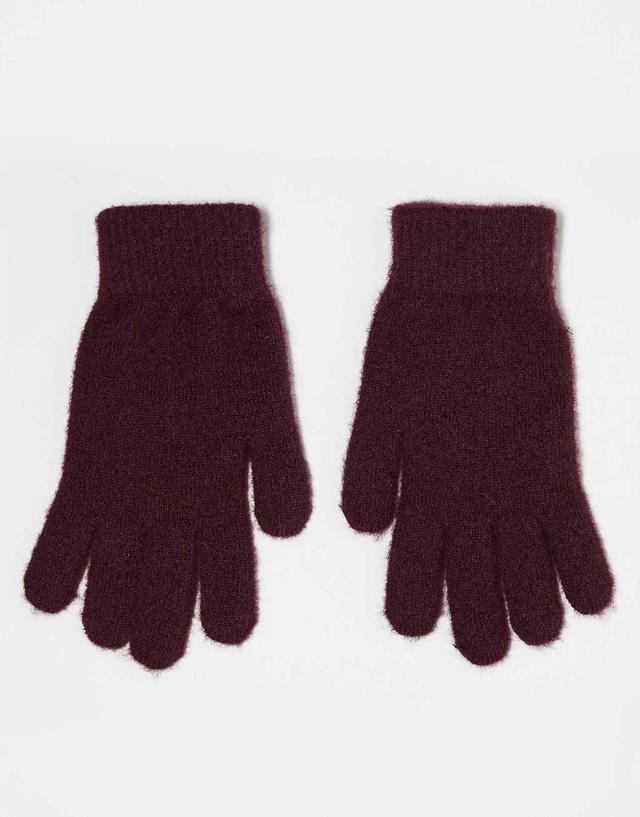 Monki hairy gloves in burgundy Product Image