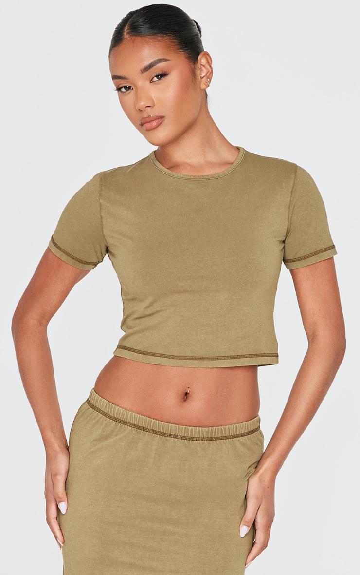 Olive Cotton Washed Crop Top Product Image