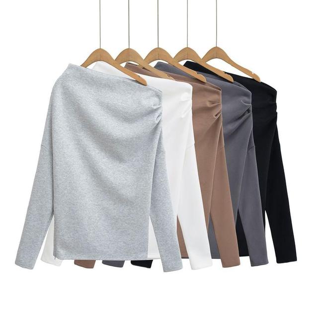 Off Shoulder Plain Oversized Sweatshirt / Mid Waist Plain Wide Leg Sweatpants Product Image