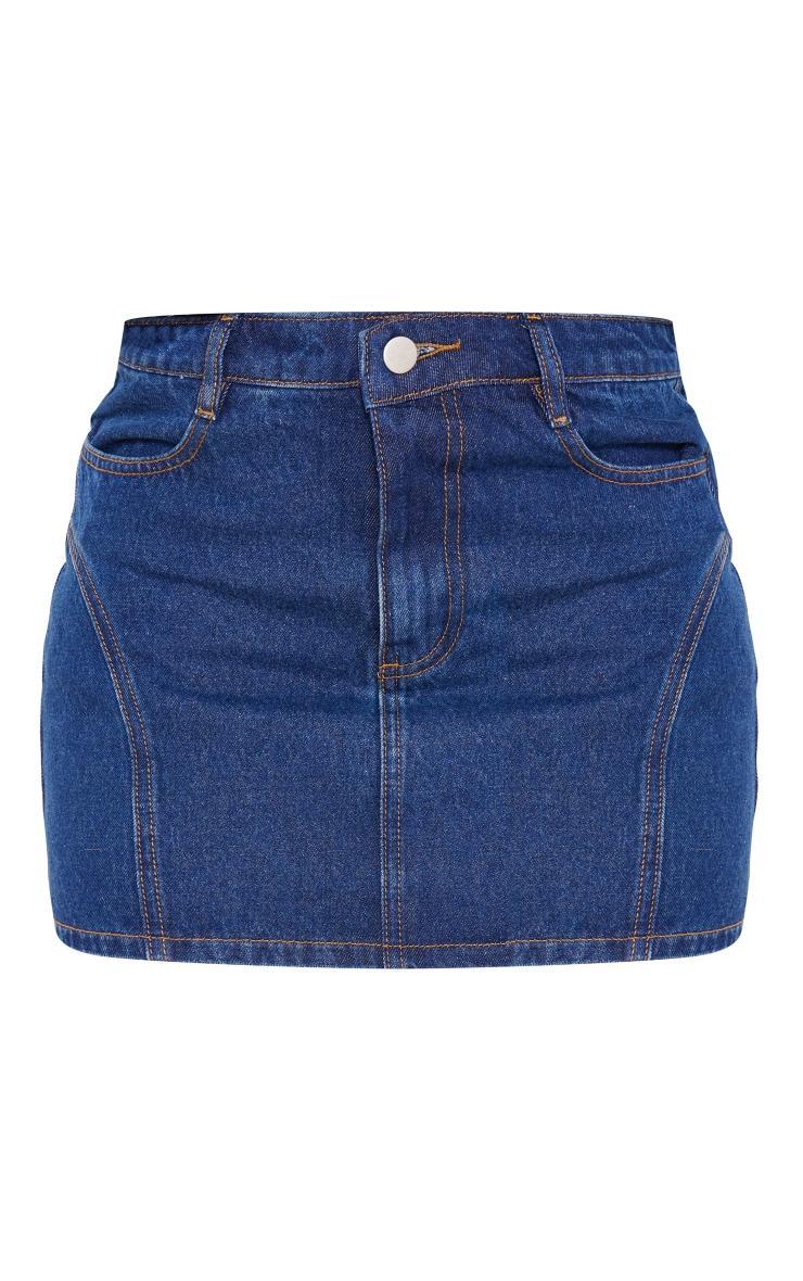 Indigo Vintage Wash Seam Detail Denim Mini Skirt Product Image