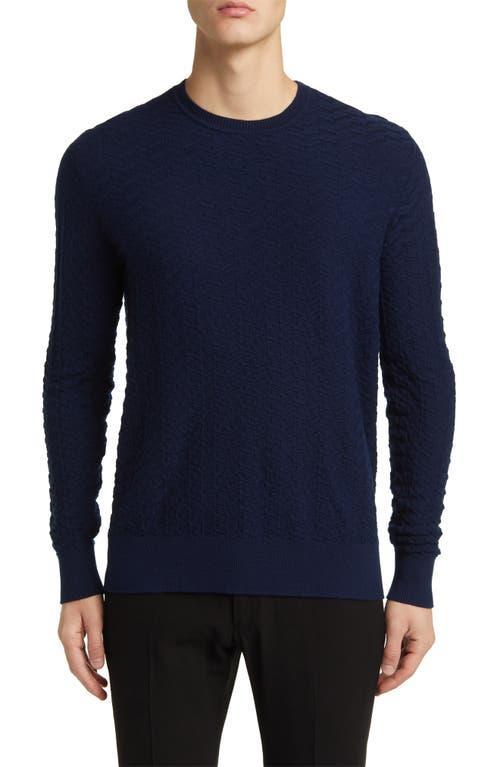 Emporio Armani Chevron Textured Wool Crewneck Sweater Product Image