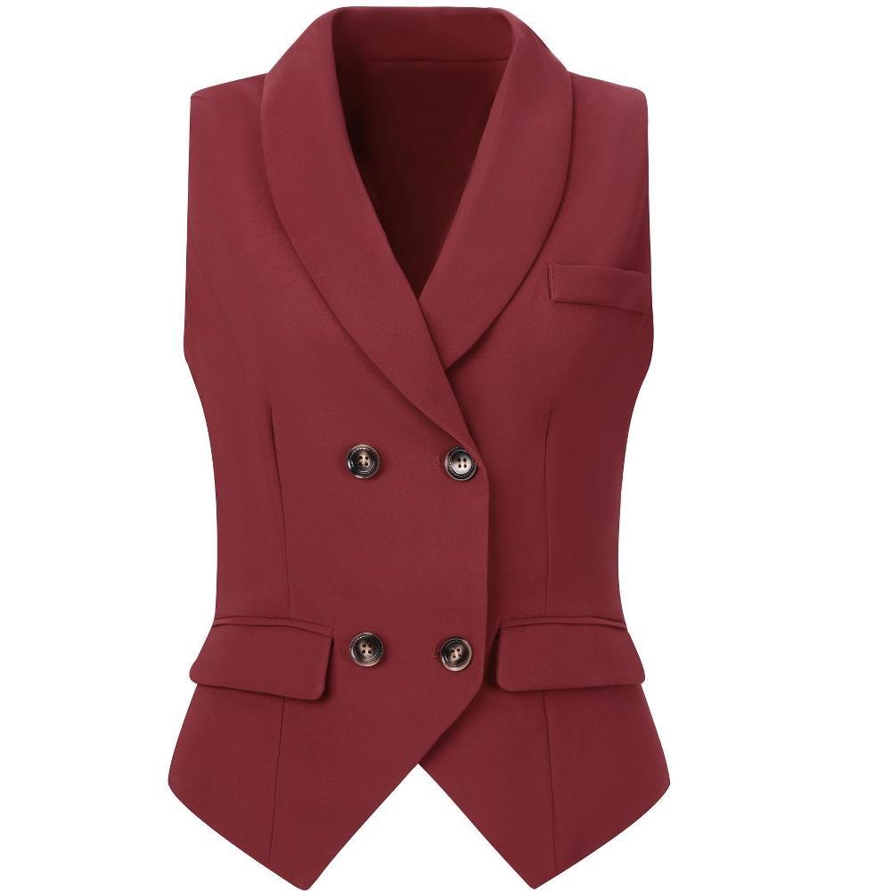 Allegra K Women's Lapel Collar Dressy Versatile Racerback Waistcoat Suit Vest Burgundy Small Product Image