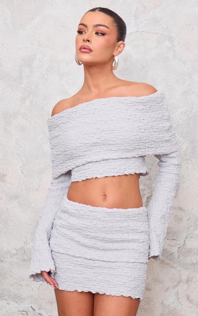 Light Grey Textured Fold Over Mini Skirt Product Image