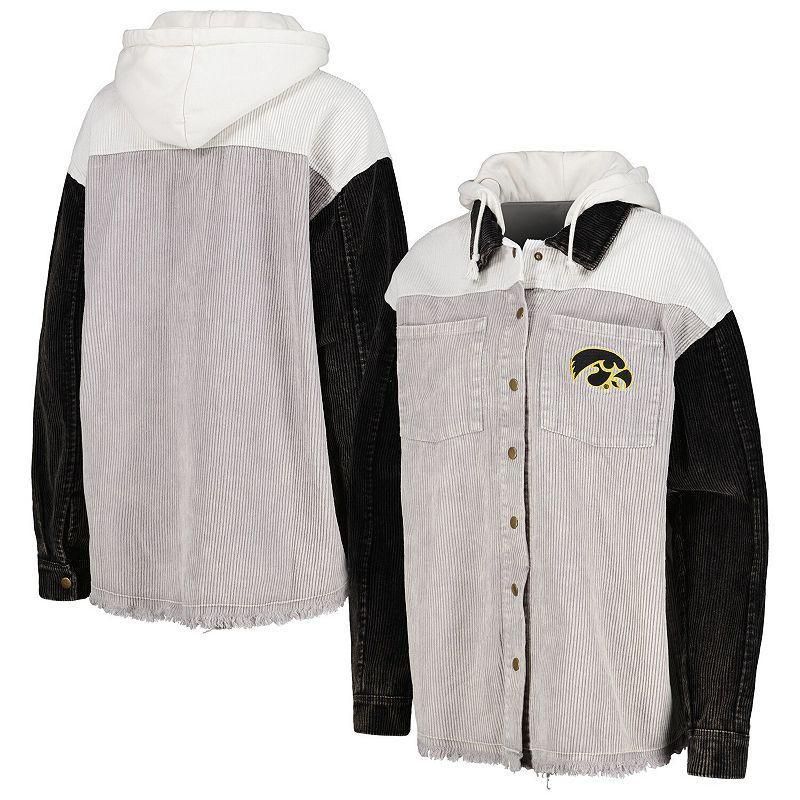 Womens Gameday Couture Gray Iowa Hawkeyes Vintage Wash Corduroy Full-Snap Hooded Shacket Product Image