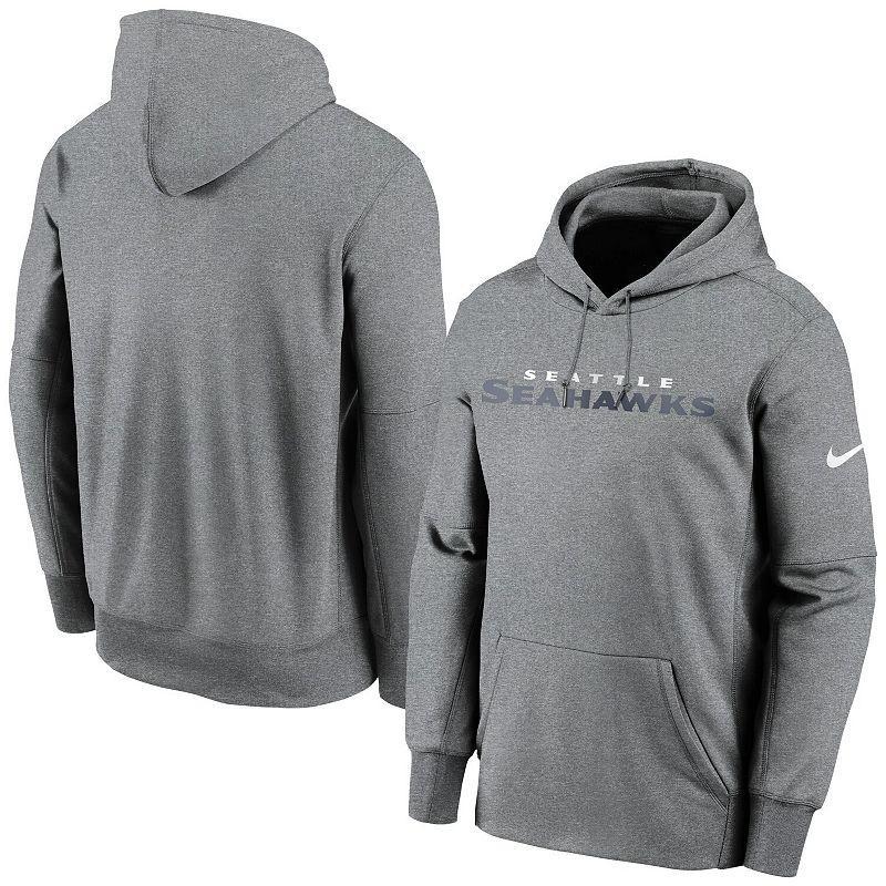 Mens Nike Heathered Charcoal Seattle Seahawks Wordmark Therma Performance Pullover Hoodie Product Image