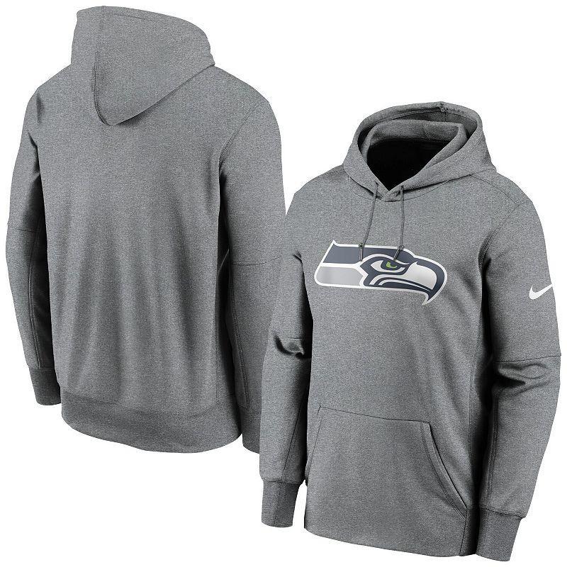 Mens Nike Heathered Charcoal Seattle Seahawks Wordmark Therma Performance Pullover Hoodie Product Image