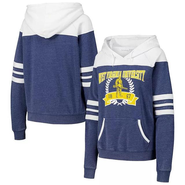 Womens West Virginia Mountaineers Blitz Striped Blocked Raglan Pullover Hoodie Blue Product Image