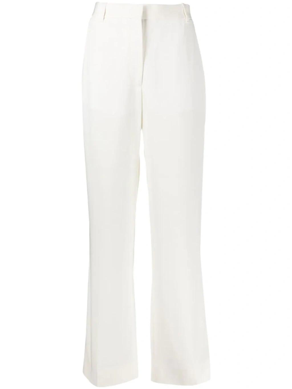 Pleated Darted-back Straight-leg Mid-rise Woven Trousers In Off White Product Image