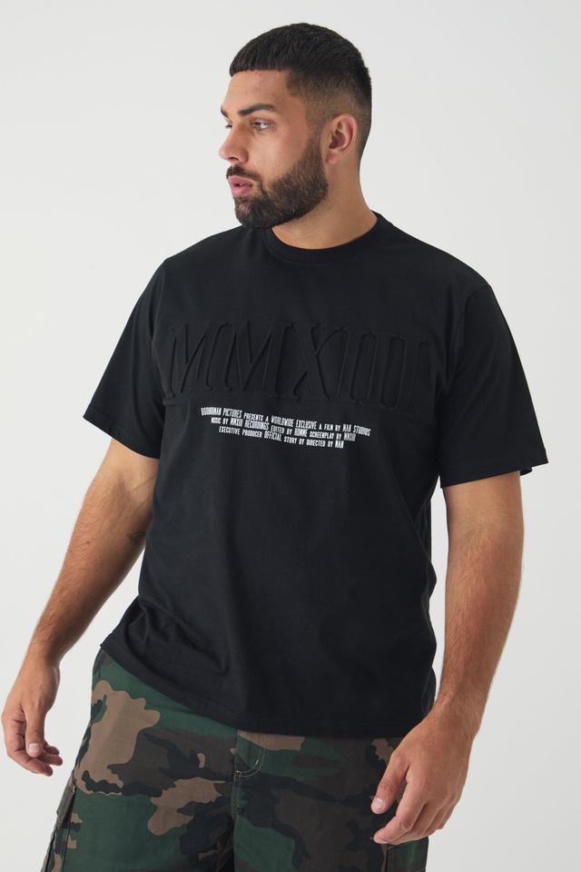 Plus MXVIII Debossed T-shirt In Black | boohooMAN USA Product Image