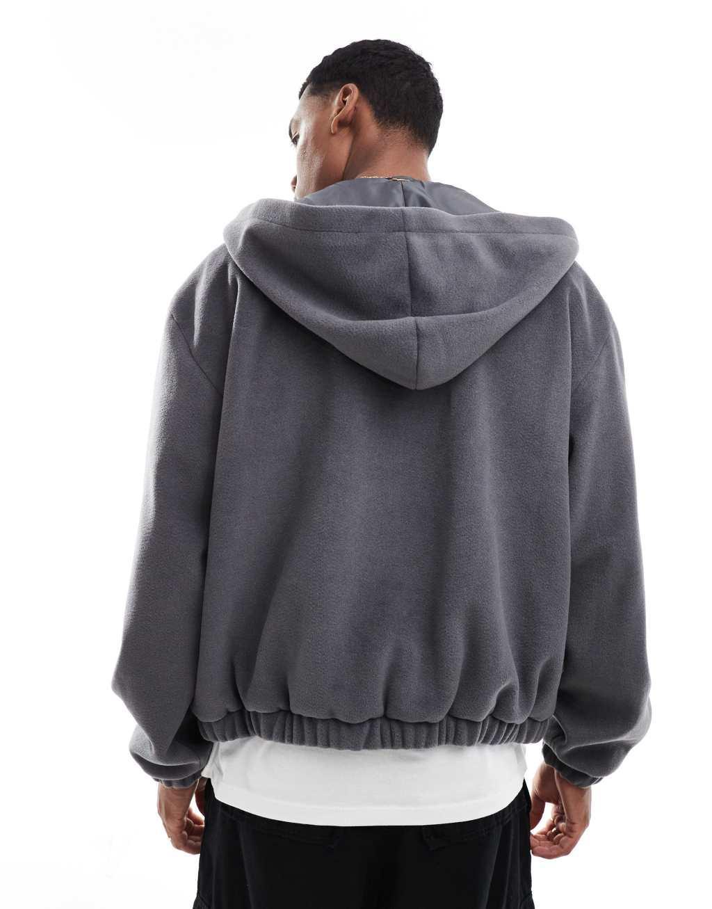 ASOS DESIGN wool look bomber jacket with hood in gray Product Image