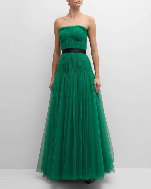 Pleated Tulle Strapless Gown Product Image