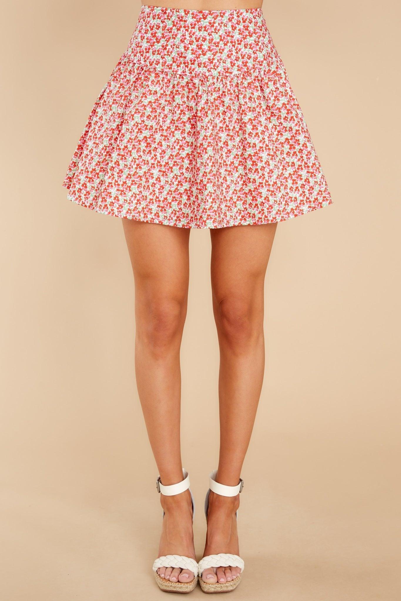 Starting Anew Red Multi Floral Print Skirt Product Image