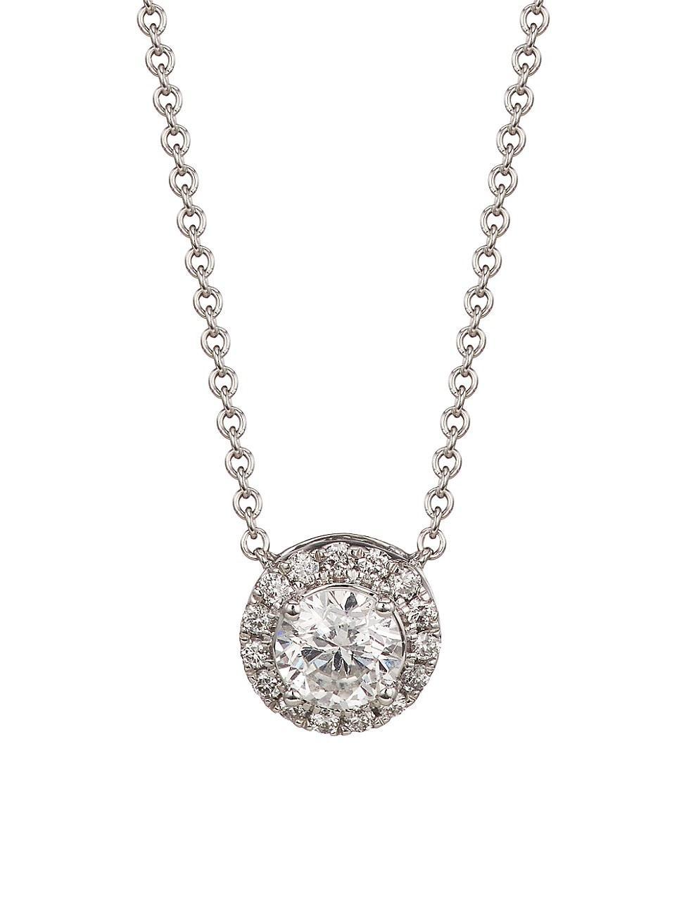 Womens 14K White Gold & 0.50 TCW Diamond Round Pendant Necklace Product Image