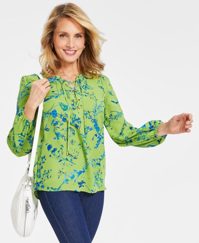 Women's Printed Lace-Up Blouse, Created for Macy's  Product Image