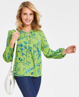 Women's Printed Lace-Up Blouse, Created for Macy's  Product Image