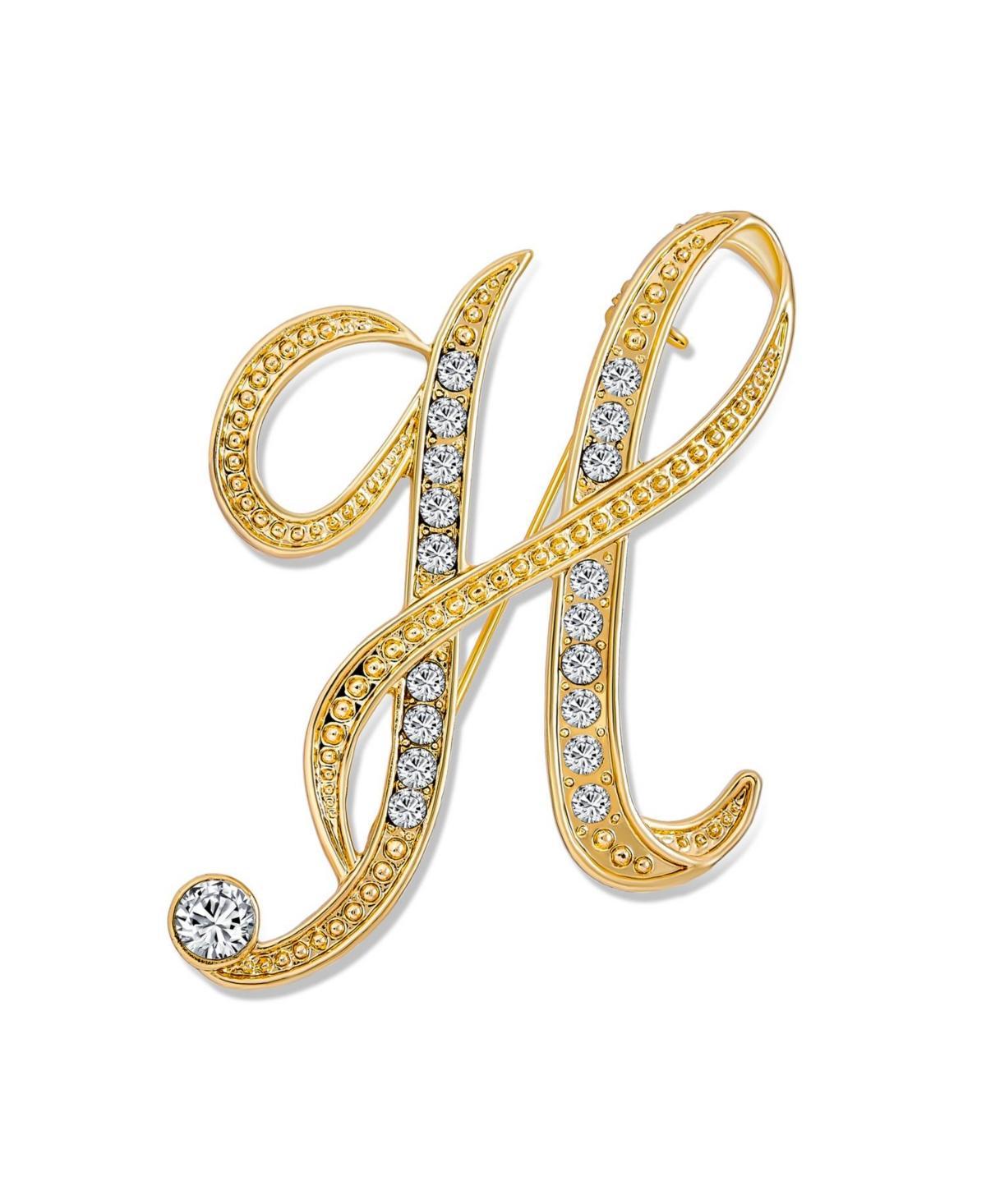 Bling Jewelry Large Statement Abc Pave Crystal Cursive Script Monogram Letters Alphabet Initial A Scarf Lapel Pin Brooch For Women Yellow Gold Plated Product Image