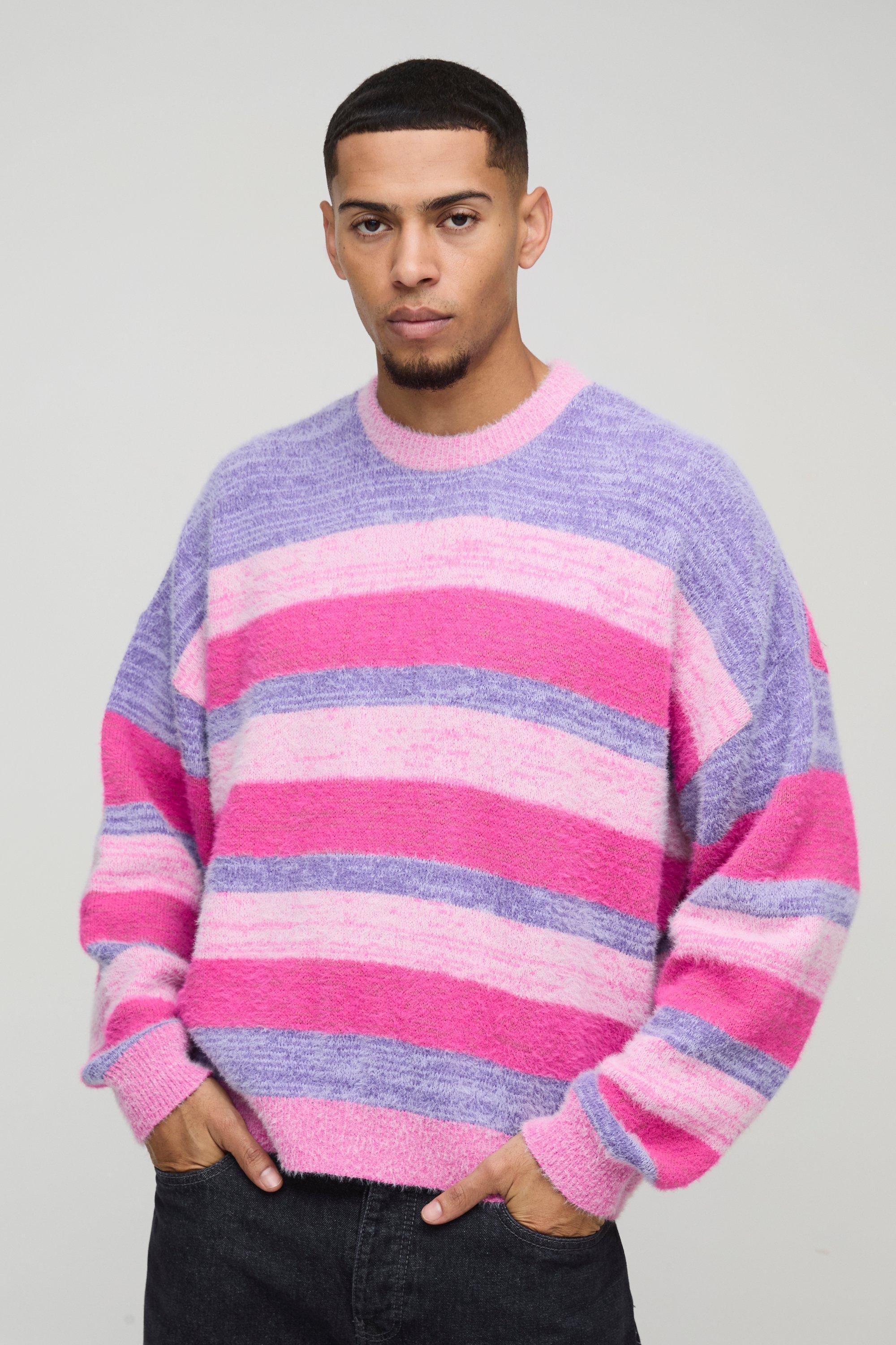 Boxy Brushed Stripe Knitted Jumper | boohooMAN USA Product Image