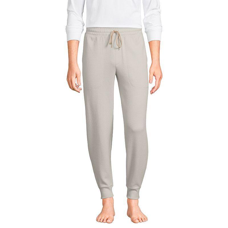 Mens Lands End Waffle Jogger Pajama Pants Light Grey Product Image