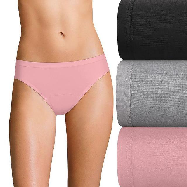 Womens Hanes Ultimate 3-Pack Comfort, Period. Bikini Moderate Leak Period Underwear 42FDM3, Womens Product Image