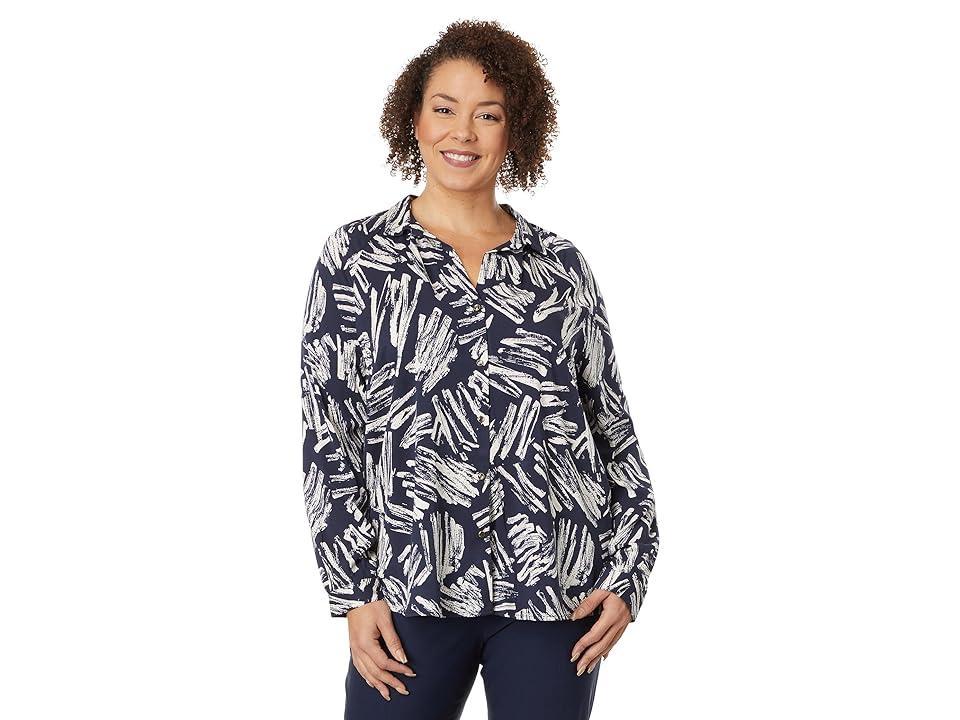 NIC+ZOE Sweet Strokes Shirt (Indigo Multi) Women's Clothing Product Image