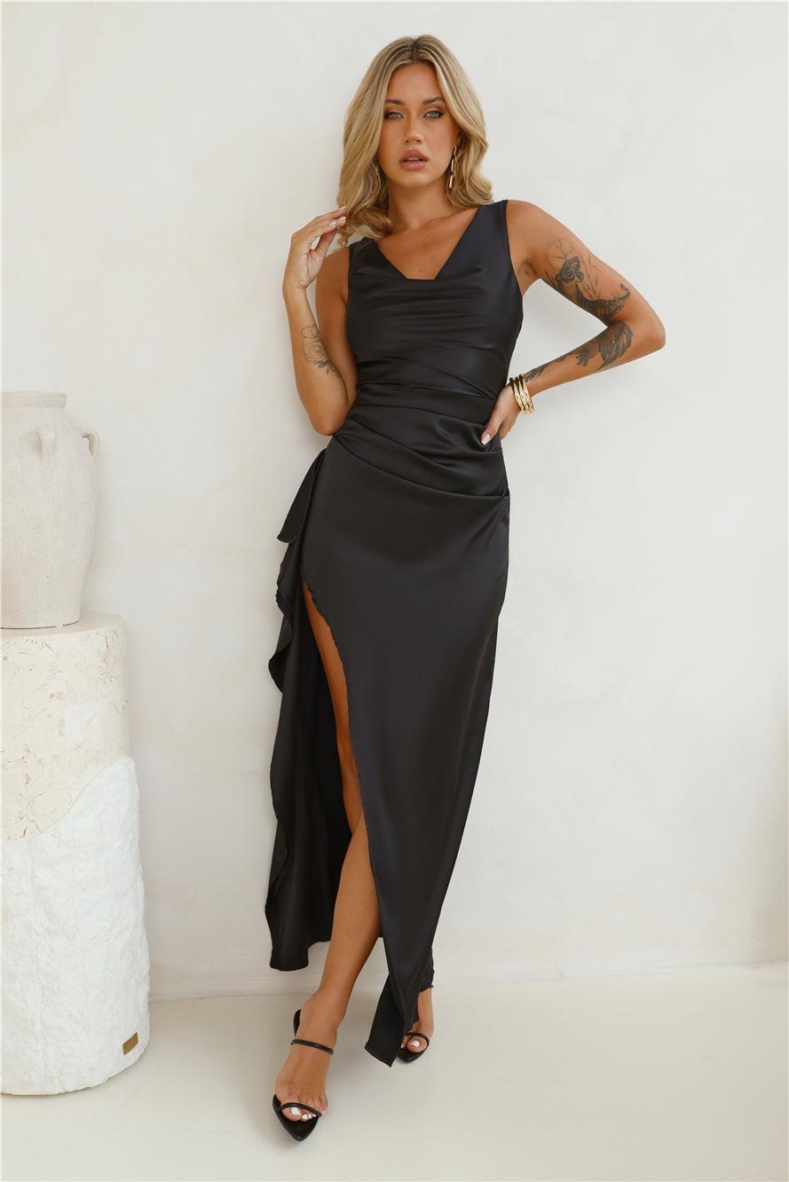 Stars Of Luxury Satin Maxi Dress Black Product Image