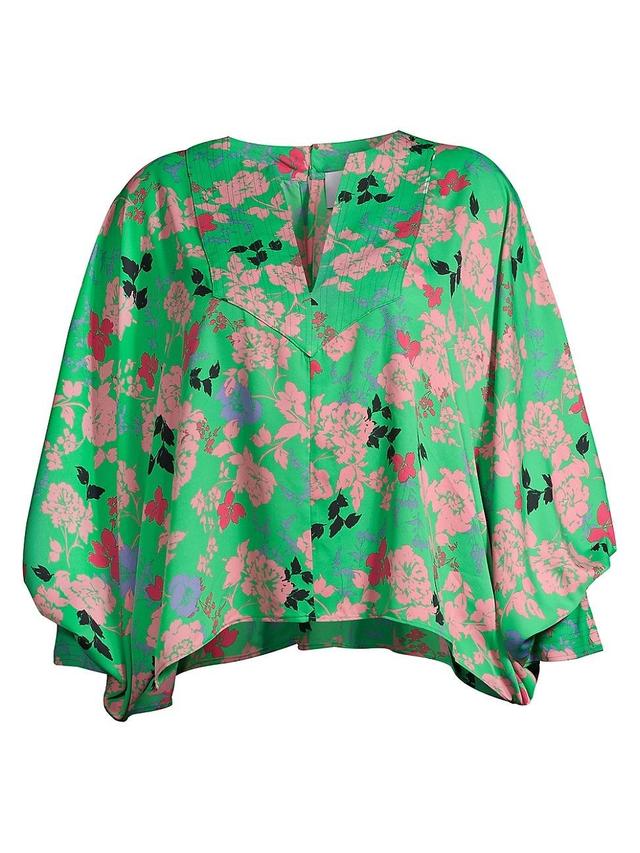 Womens Satin Split-Neck Blouse Product Image