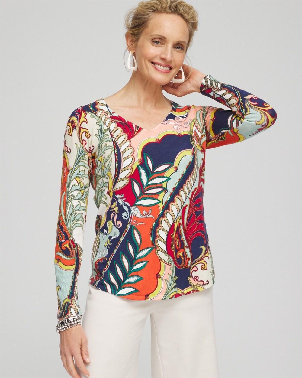 Women's Artisan Print V-Neck Pullover Sweater product image