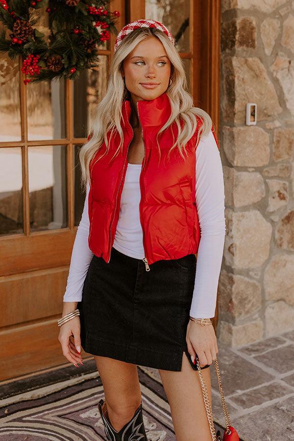 Urban Outing Faux Leather Puffer Vest in Red Product Image