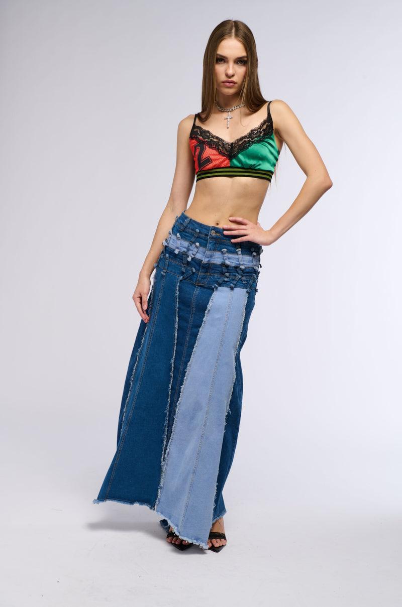 ALL OVER DISTRESSED DENIM SKIRT Product Image