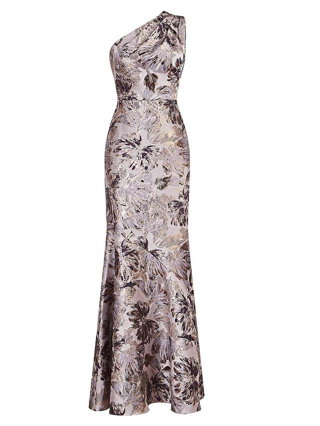 Womens Gianella Metallic Floral Jacquard One-Shoulder Gown Product Image