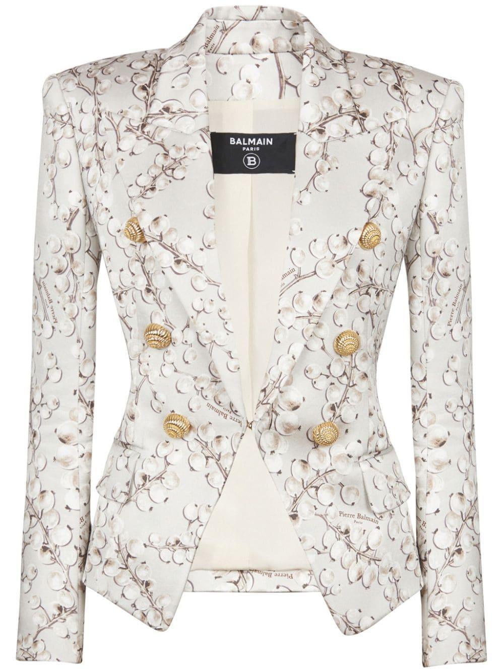 Redcurrant-print Satin Blazer In Grey Product Image