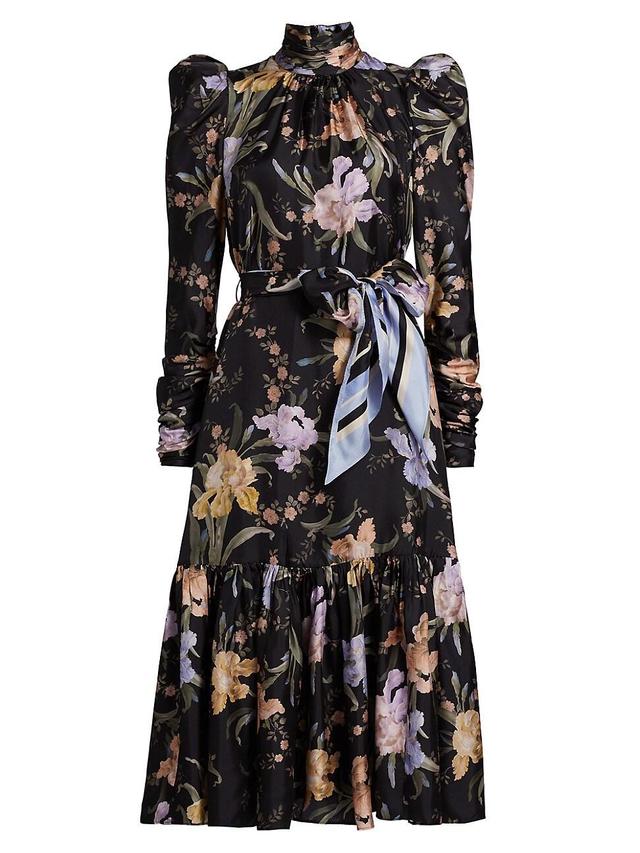 Womens Eden Floral Silk Gathered Midi-Dress Product Image