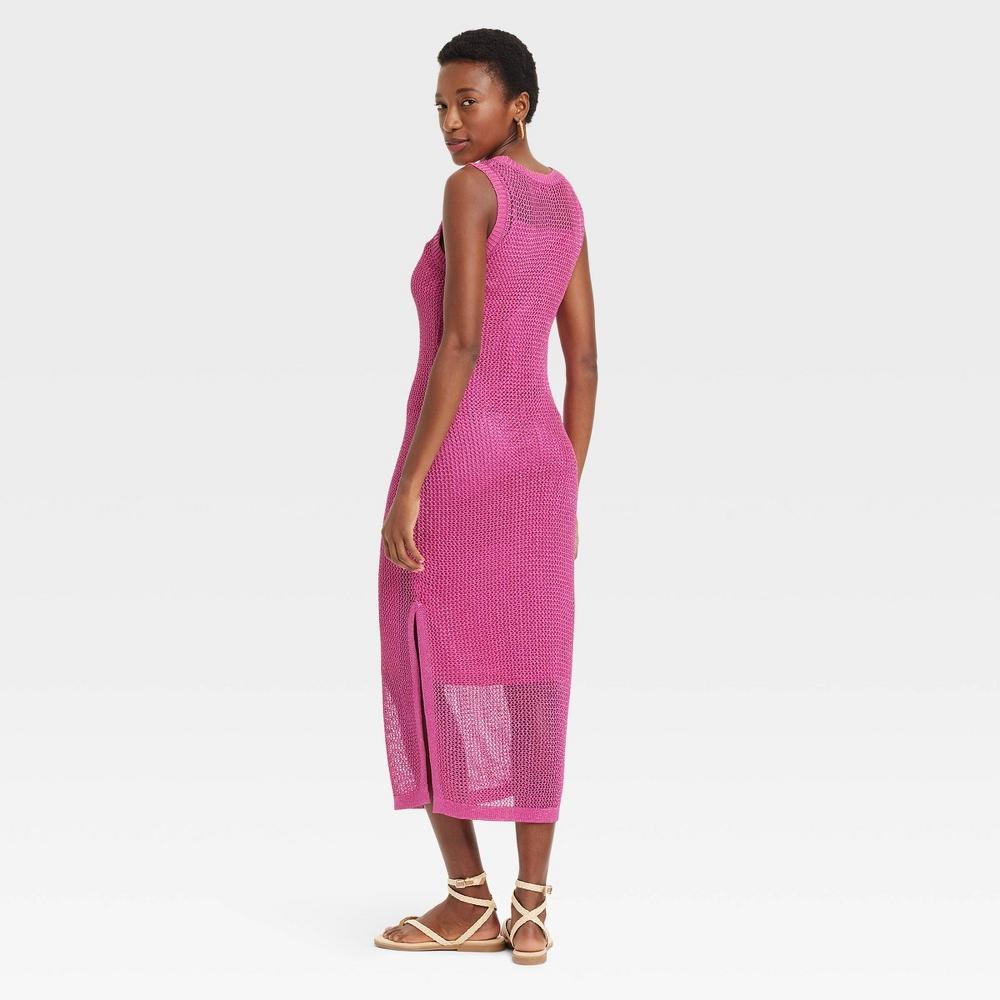 Womens Openwork Midi Tank Dress - A New Day Pink L Product Image