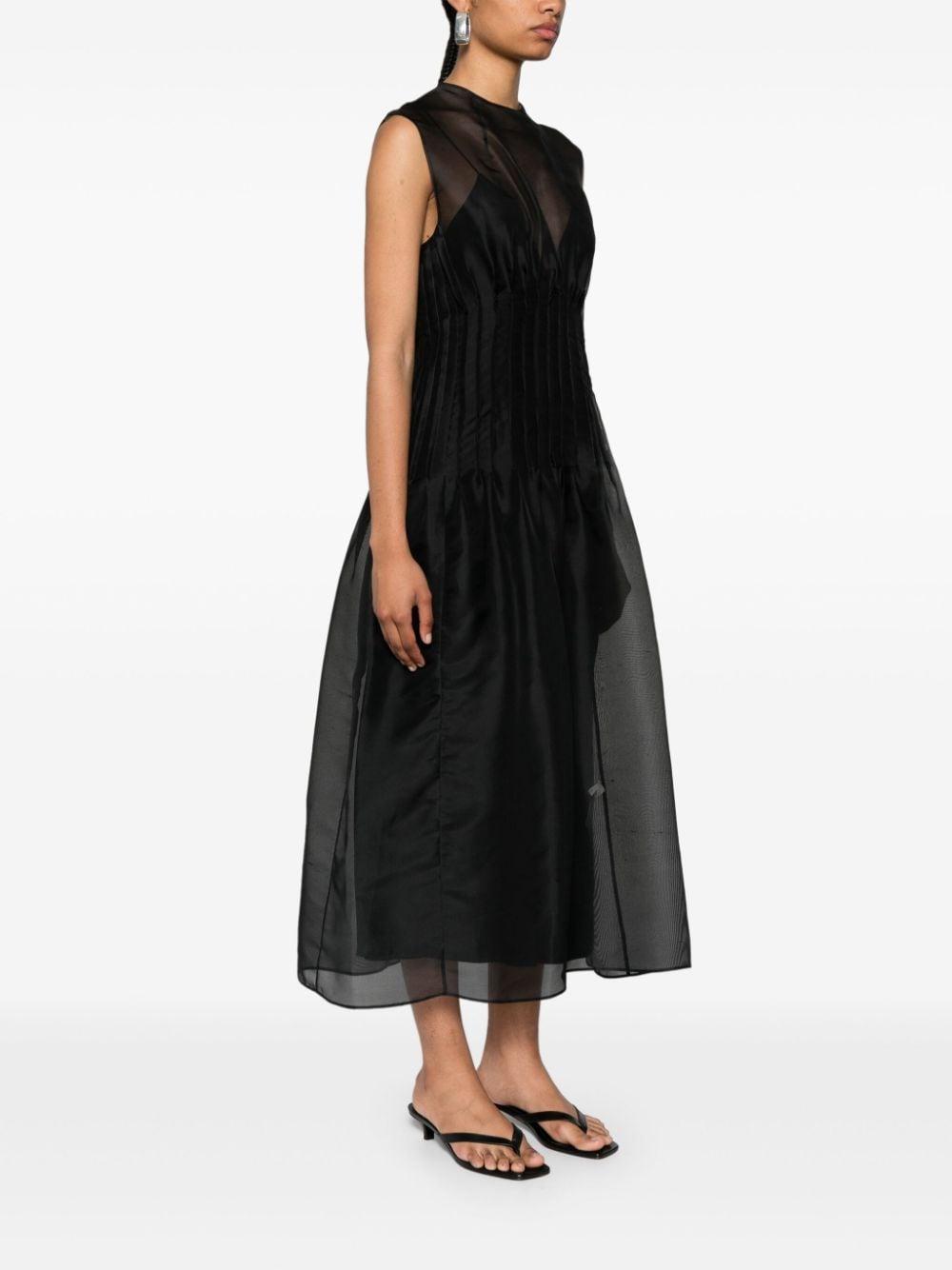 KHAITE Wes Pintucked Silk-organza Maxi Dress In Black Product Image