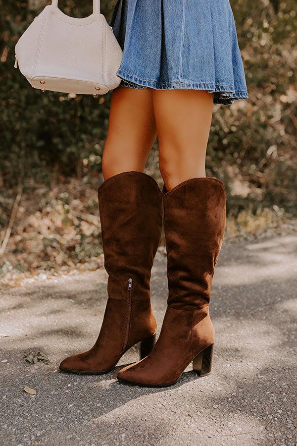 The Aria Faux Suede Knee High Boot in Chocolate Product Image