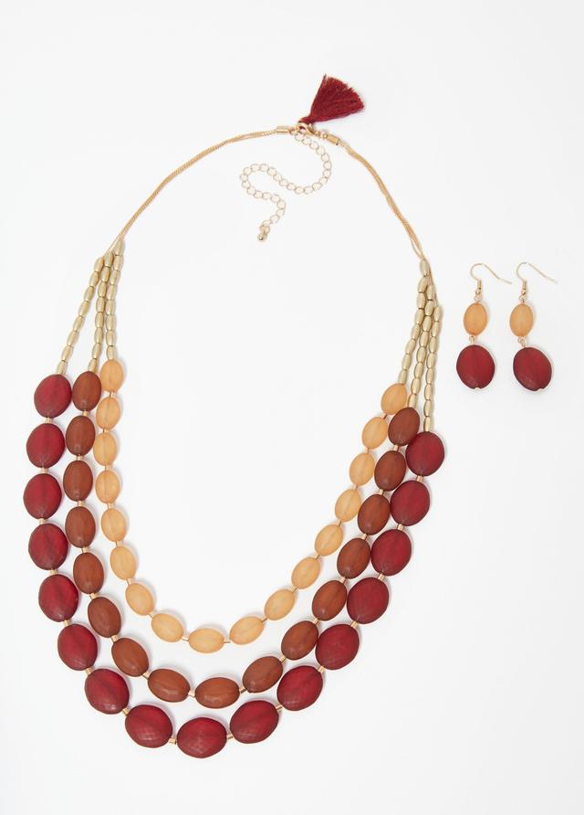 Plus Size Tassel & Beaded Necklace Set Ashley Stewart Product Image