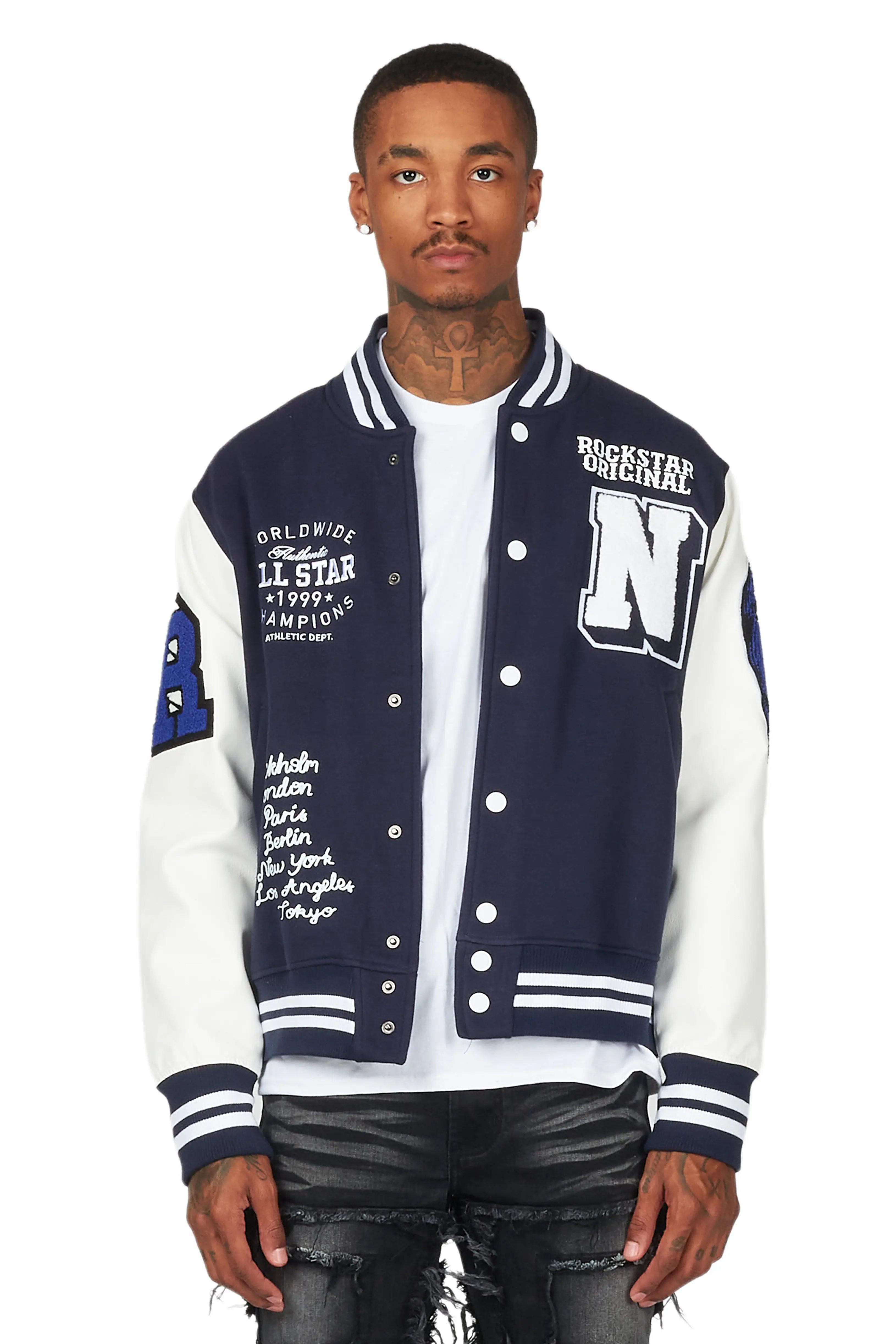 Ennis Navy Varsity Jacket Male Product Image