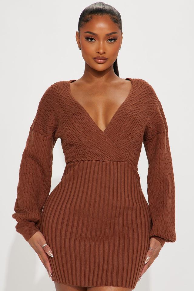 Aspen Sweater Mini Dress - Chocolate Product Image