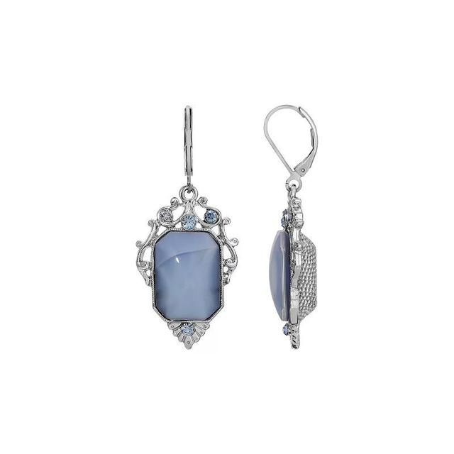 1928 Silver Tone Blue Crystal Rectangular Drop Earrings, Womens Product Image