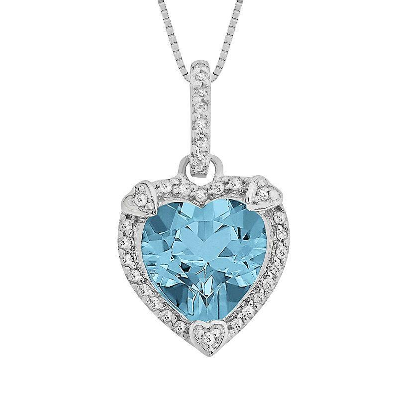 Gemminded Sterling Silver Blue Topaz and Diamond Accent Heart Frame Pendant, Womens Product Image