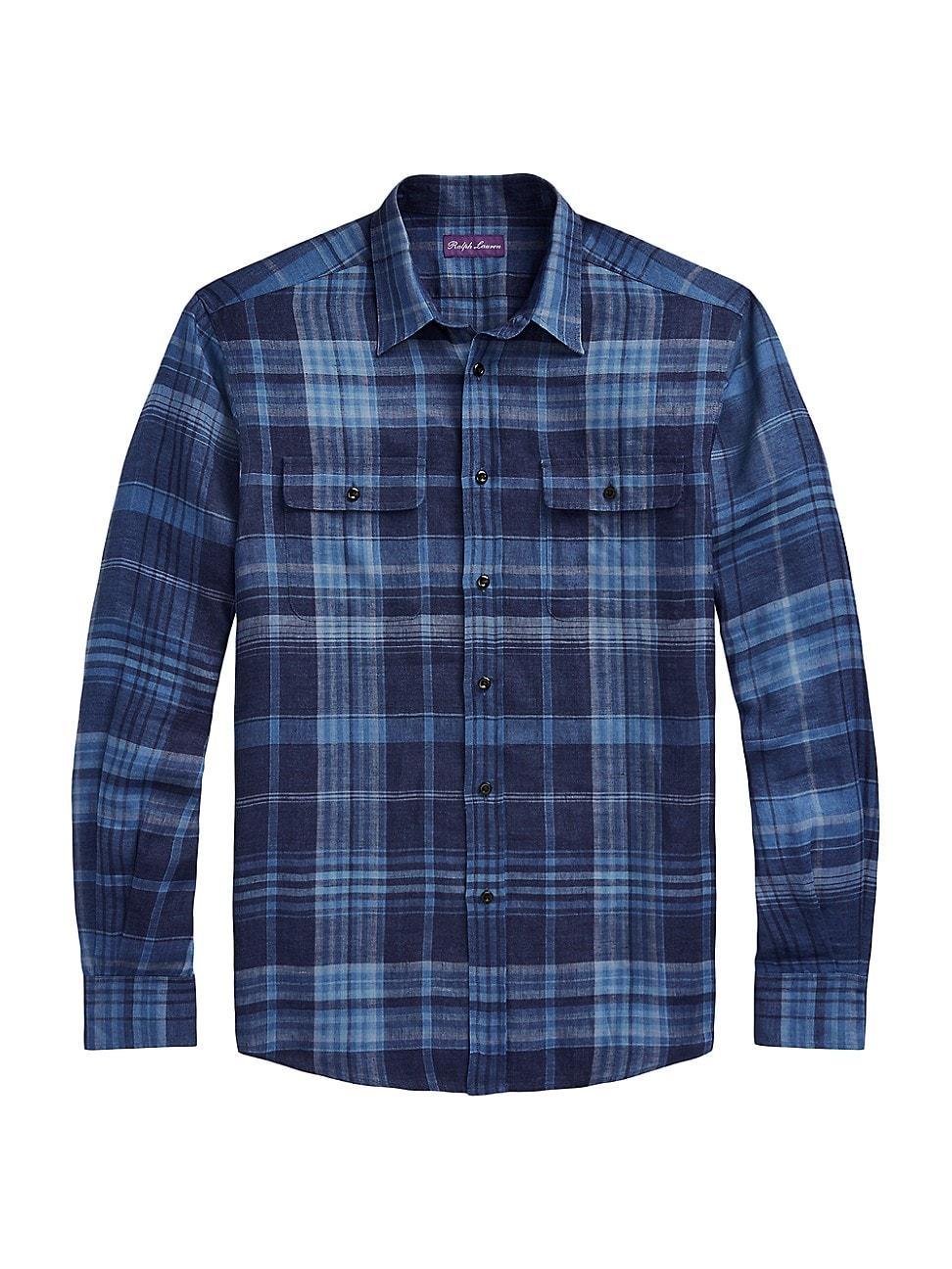 Ralph Lauren Purple Label Cooper Plaid Linen Sport Shirt Product Image