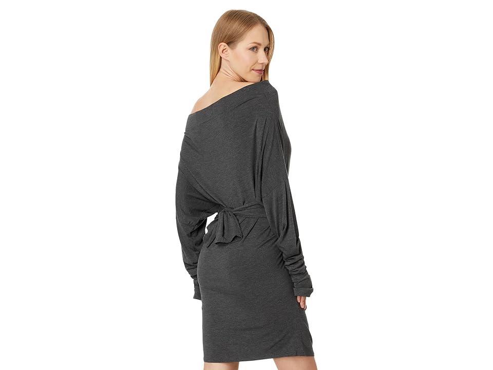 Norma Kamali Four Sleeve All In One Wide Neck Mini Dress (Dark Grey) Women's Dress Product Image