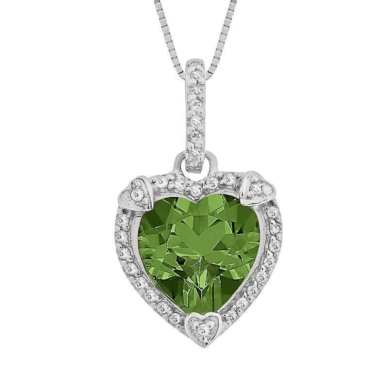 Gemminded Sterling Silver Peridot and Diamond Accent Heart Frame Pendant, Womens Product Image