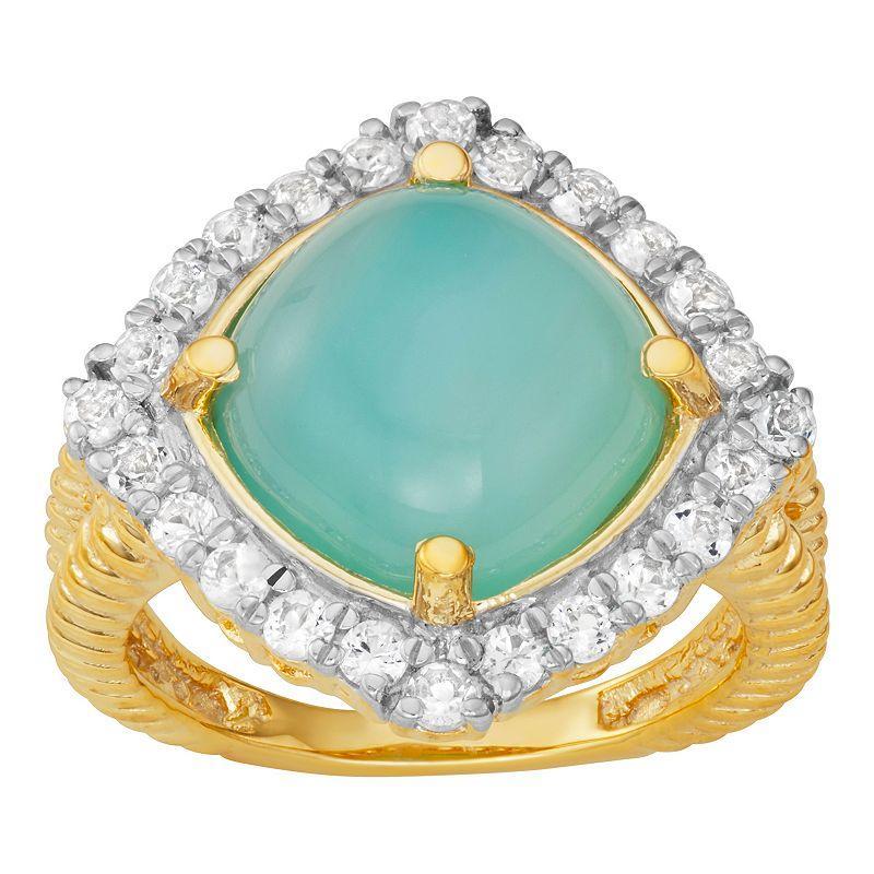 Jewelexcess 14k Gold Over Silver Chalcedony & White Topaz Halo Ring, Womens 14k Gold Plated Product Image