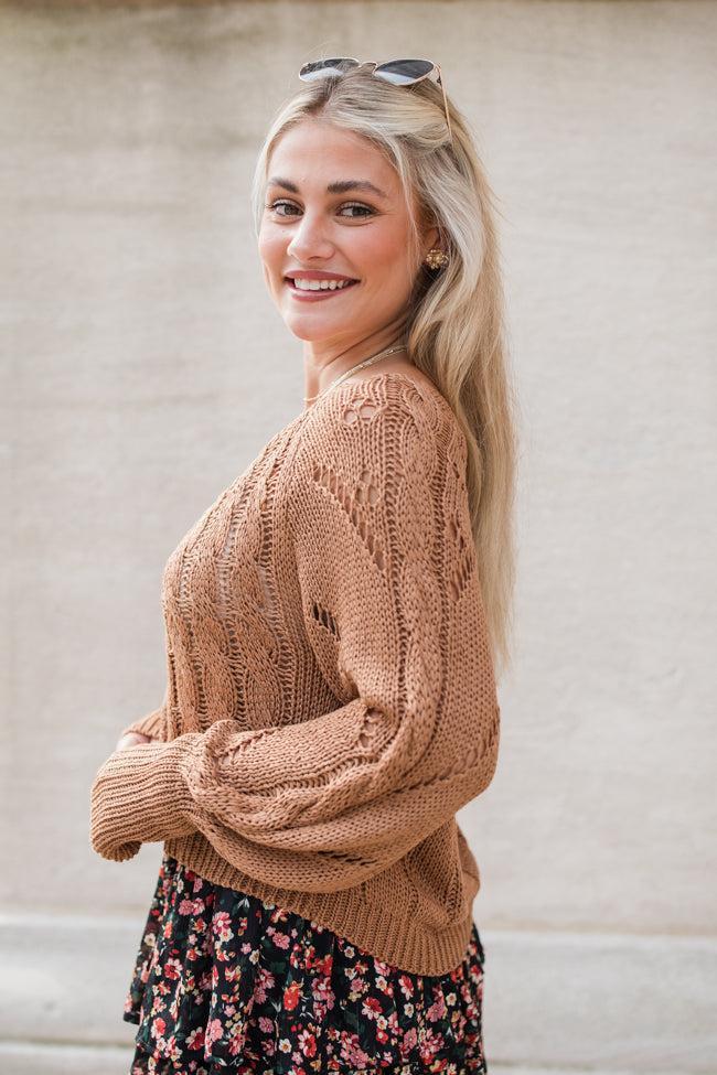 I'm Just Me Brown Cable Knit Lightweight Sweater Product Image