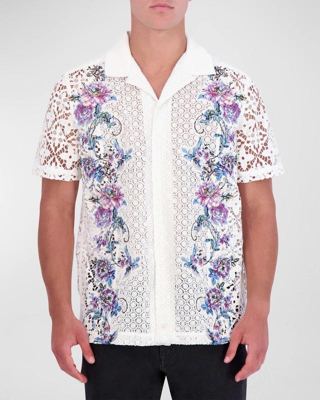 Mens Vine Vista Le Floral-Embroidered Lace Camp Shirt Product Image