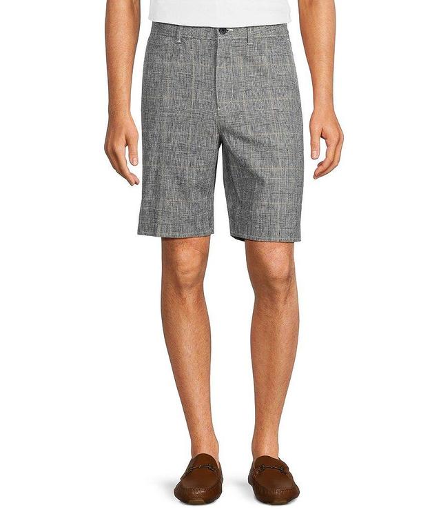 Roundtree & Yorke Casuals Classic Fit Flat Front Plaid 9#double; Linen Shorts Product Image