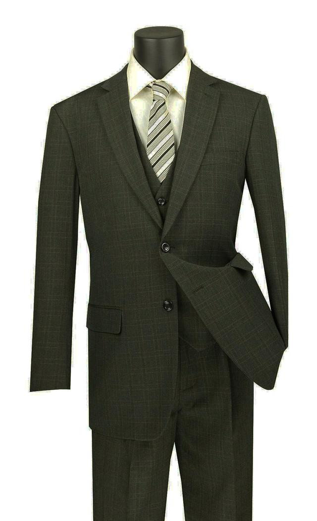 Olympia Collection - Glen Plaid Regular Fit Suit 3 Piece Olive Product Image